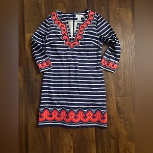 Vineyard Vines Navy and Coral Long Sleeve Dress